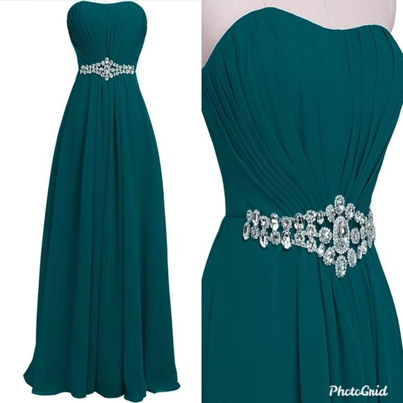 Women's Strapless Lace up Back Maxi Dress in Teal. - Picture 4 of 4